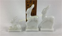 (3) Fostoria opaque glass deer figurines