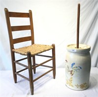 #6 Stoneware Butterchurn & Ladder Back Chair