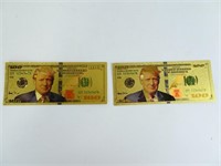 2 Novelty Gold Plated Trump 100 Dollar Notes