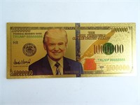 Novelty Gold Plated Trump 1000000 Dollar Note