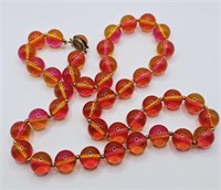 Vintage Orange & Pink Beaded Lucite Necklace