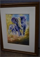 Cliff Kinsey "Elephant and Her Calf" Watercolor