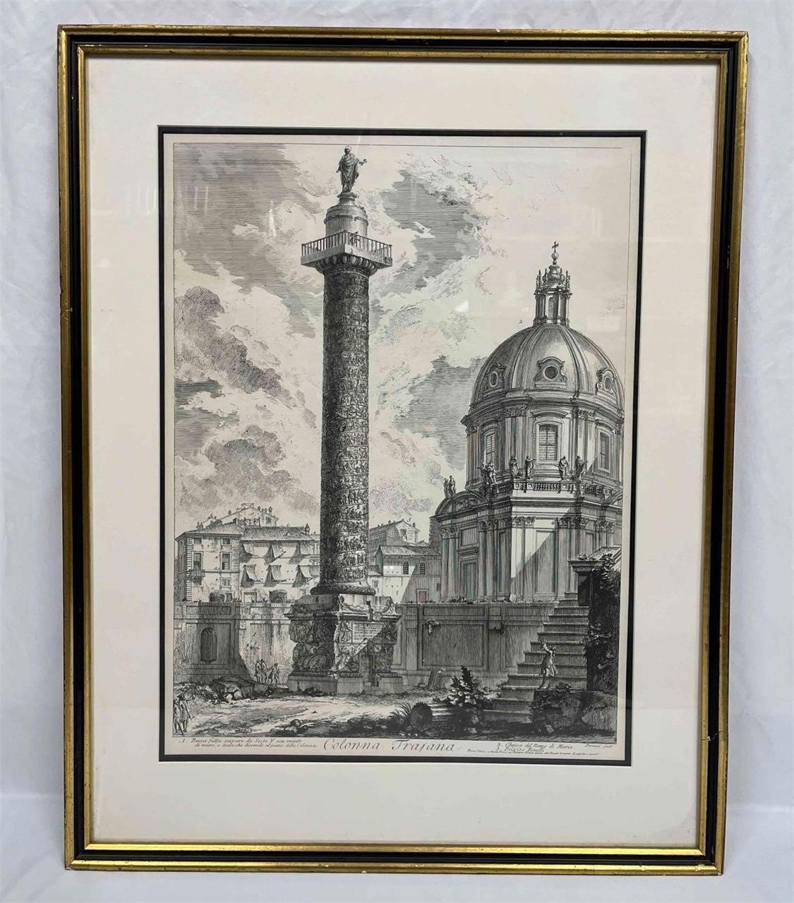 Framed Print Black & White Etching Of Salon Trajan