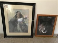 Native American and Wolf Framed Art