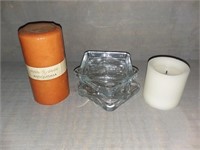 4 Glass Candle Plates; Two Candles