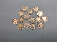 15 Roosevelt dimes, all 1950’s
