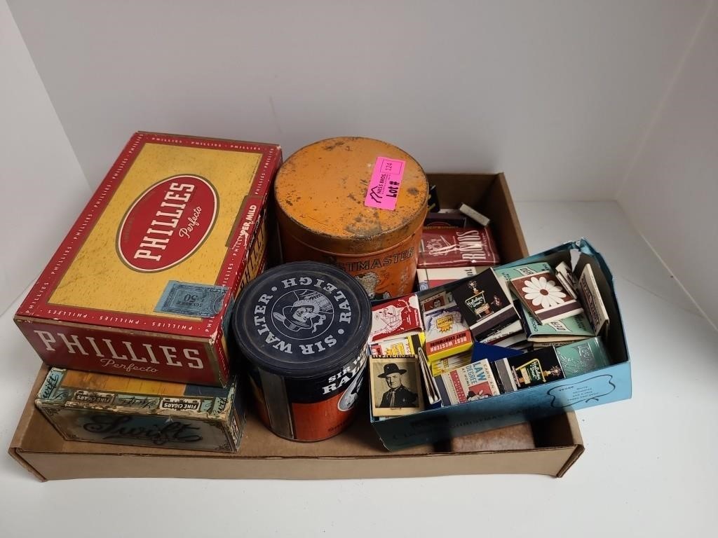 Vintage Matchbooks, Cigar Boxes, Tin Cans and more