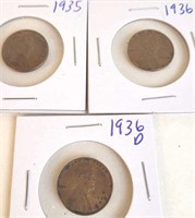 1935, 1936, 1936 D Lincoln Wheat Pennies