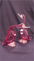 Set of Venetian glass geese, cranberry cased in