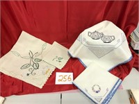 2 Embroidered Card Table Covers w/ napkins