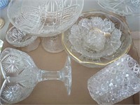 box of pressed glass, includes compotes spooner