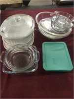 Group of Pyrex baking dishes