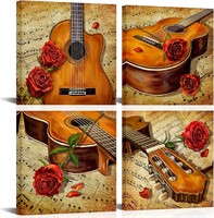 Artsbay Music Wall Art Guitar with Rose 16x16in