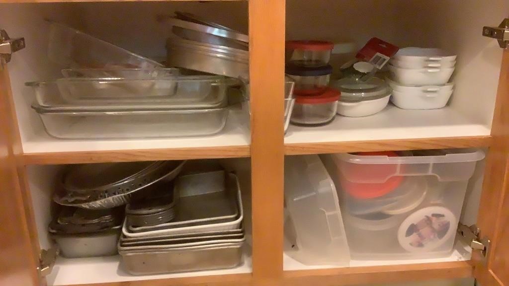 Cabinet Full Of Misc Bakeware & Food Storage