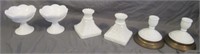 (3) Pair of White Milk Glass Candlestick Holders.