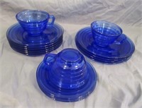 Vintage Cobalt Blue Glass Plates, Cups and