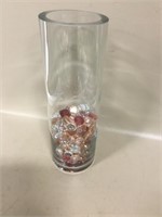 11.5" Tall Thick Rim Glass Vase w/ Decor Beads