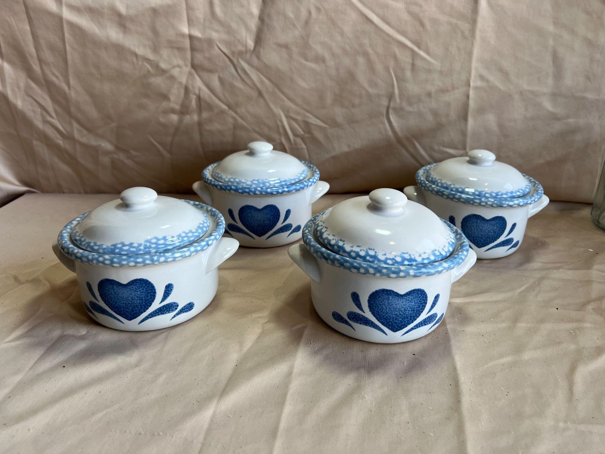 Blue Heart Soup Crocks with Lids