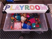 Container of small toys including Fisher-Price