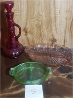 C - VINTAGE COLLECTIBLE GLASS DECANTER & DISHES