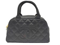 CC Black Quilted Leather Bowler Bag w/ Chain Strap