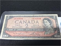 1954 Bank Of Canada 2 Dollar Bill