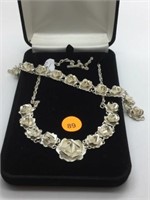 STERLING SILVER "FLOWER" NECKLACE & MATCHING BRACE