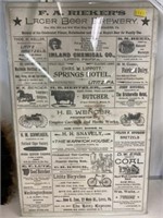 19th Century Framed Lancaster County Advertisement