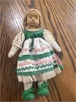 Old antique doll head is made out of wood and