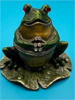 Beautiful Enamel Covered Pewter Frog Trinket Box