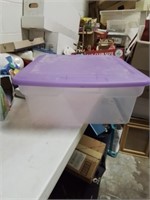 Sterilite under the bed tote with purple lid