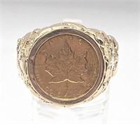 14K Gold Ring with 1/10 Pure Gold Canadian Coin