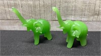 2 Heavy Blown Glass Elephants Note Chip On One Tus