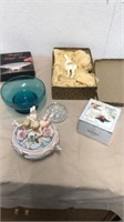 Angel dish figurine and  glassware