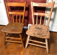 pcs- antique plank bottom chairs