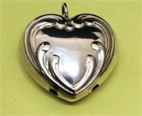 Sterling Heart Bell Rattle Puffy Pendant