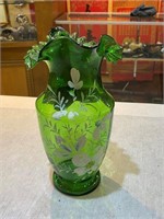 Antique bohemian green moser glass enamel ewer