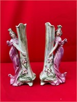 Two Matching Vases with Female Figures