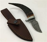 Damascene Blade Knife With Horn Handle