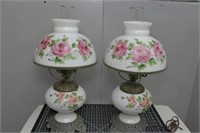 Pr. Vintage Dresser Lamps- Painted Shades