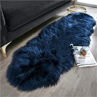 Ashler Faux Fur Rug, Dark Blue Area Rugs, Fluffy S