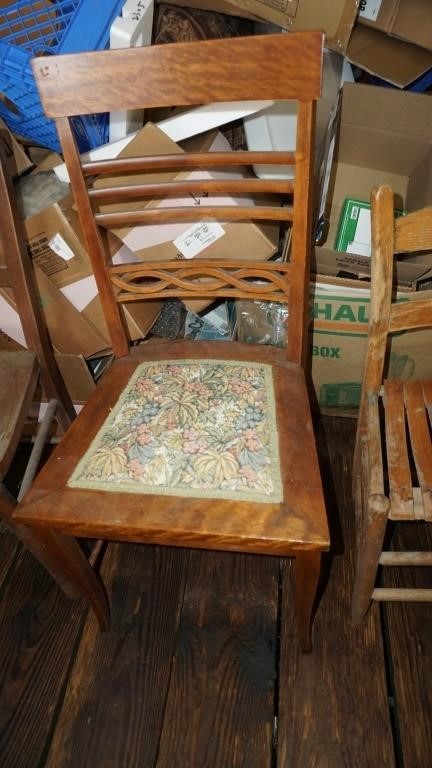 Mid Century Oak Chair w/tapestry seat