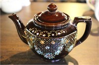 Ceramic Tea Pot Black Small Flowers