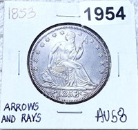 1853 Seated Half Dollar CHOICE AU ARROWS & RAYS