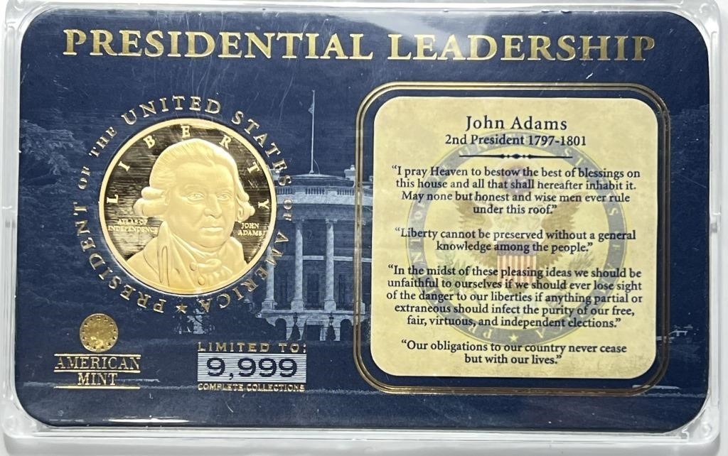 John Adams Pres Leadership Gold Plated Medal
