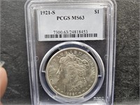 1921 S Morgan Silver Dollar    PCGS  MS 63