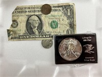 Silver Eagle & 3 Pcs. Misc. US