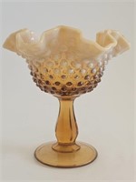 VTG FENTON AMBER OPALECENT HOBNAIL CANDY DISH