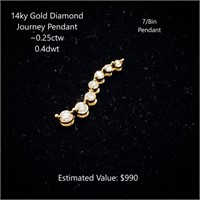14kt Diamond Journey Pendant, ~0.25ctw, 0.4dwt