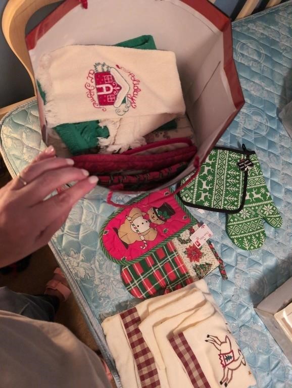 Bag of Christmas towels, etc